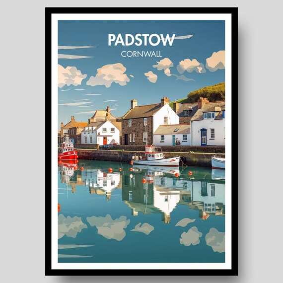 Padstow Cornwall Harbor Fishing Boats Retro Seaside Travel Poster