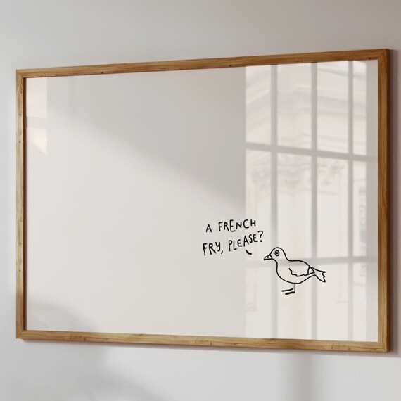 Funny Beach Print Seagull Poster Coastal Decor A French Fry Please Digital Download Horizontal