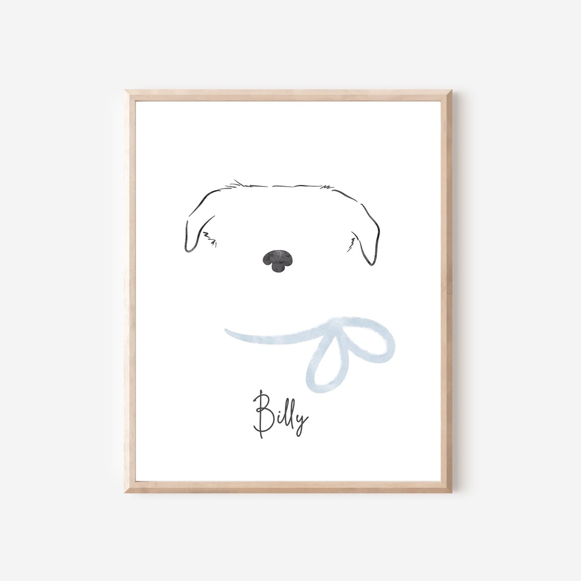 Minimalist Dog Ears Line Art Custom Pet Portrait Billy Blue Bow Poster