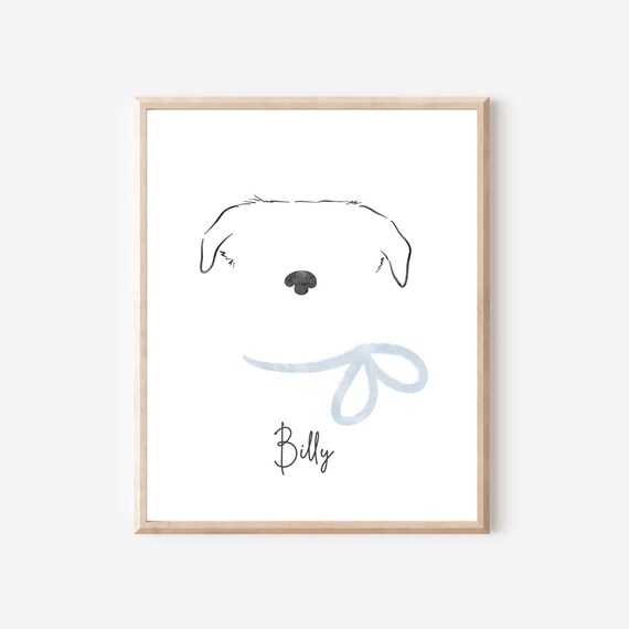 Minimalist Dog Ears Line Art Custom Pet Portrait Billy Blue Bow Poster