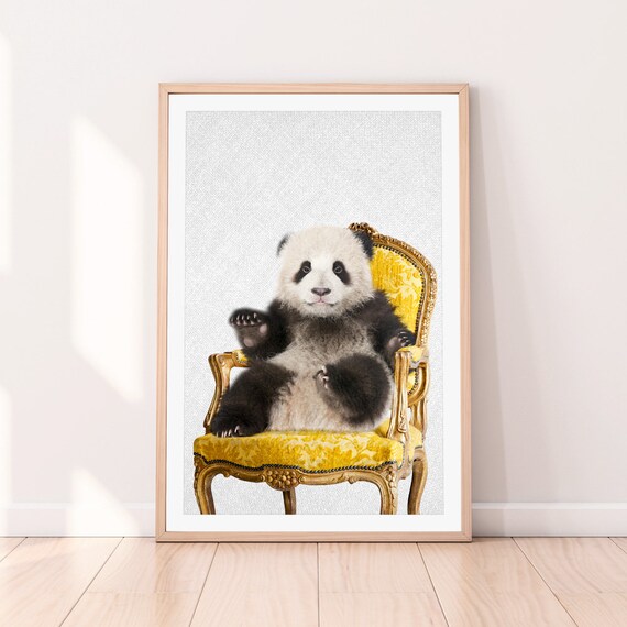 Baby Panda Sitting In Ornate Gold Chair Cute Animal Portrait Poster