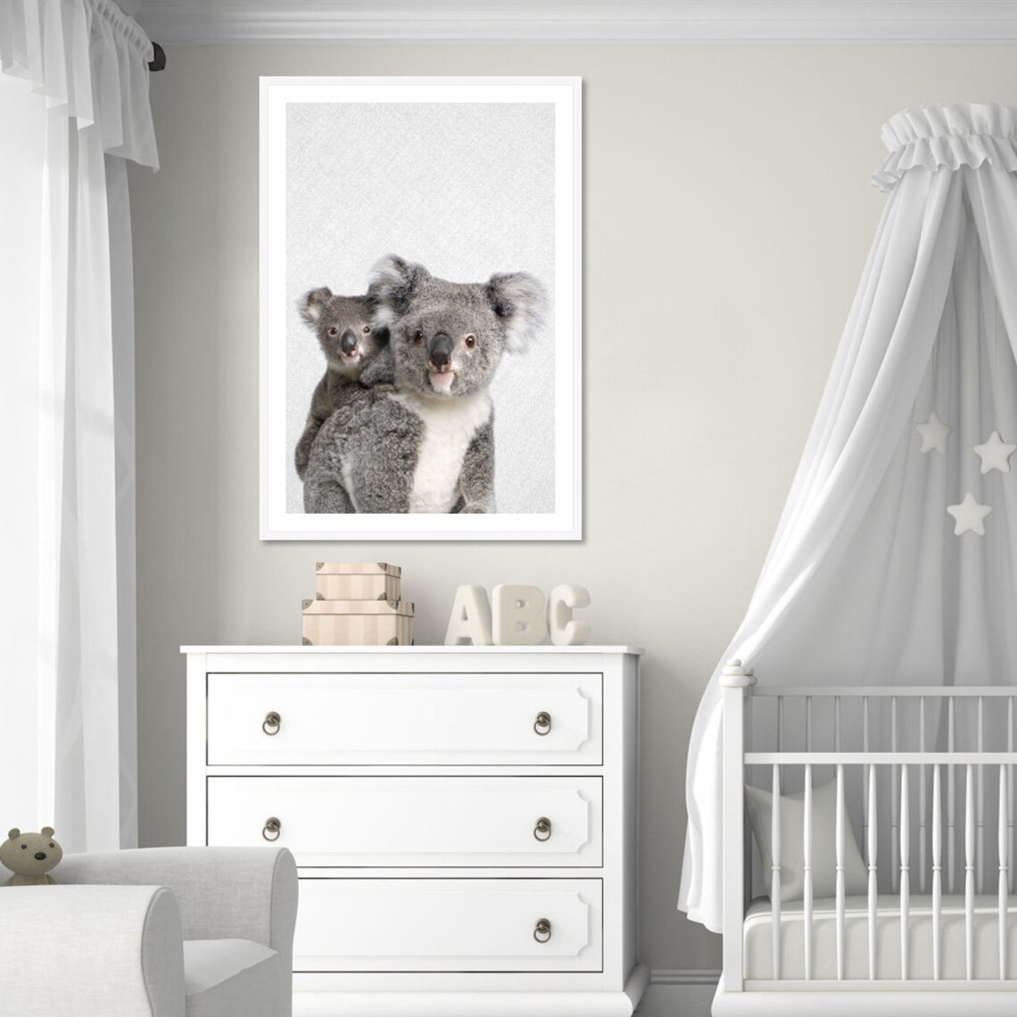 Koala Bear Print, Black and White Nursery Poster - Image 3
