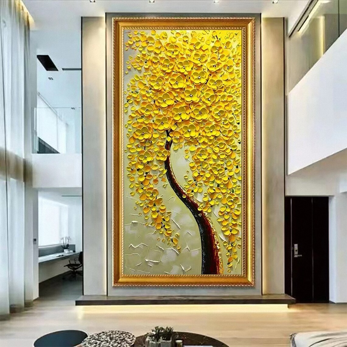 Golden Yellow Blooming Tree Of Life Blossom Oil Painting Poster