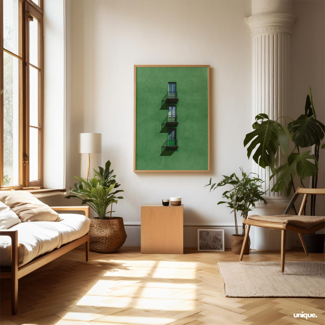 Green Building Facade Balconies Minimalist Architecture Photo Poster