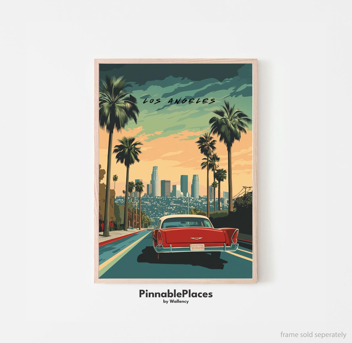 Los Angeles Travel Poster Retro Skyline Art Print File