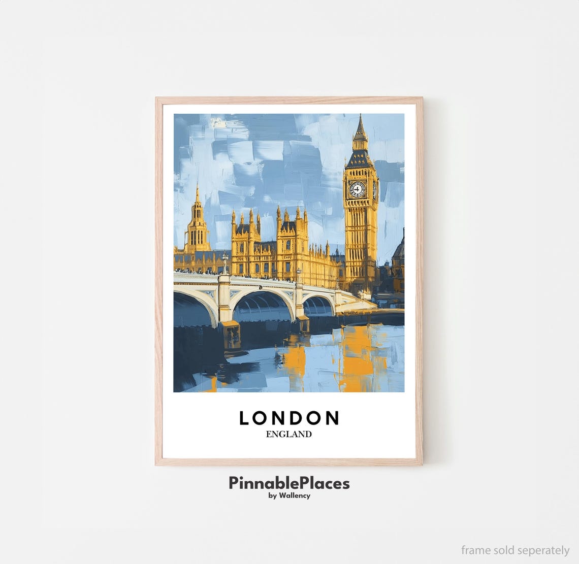 London England Big Ben Gouache Painting Westminster Bridge Poster