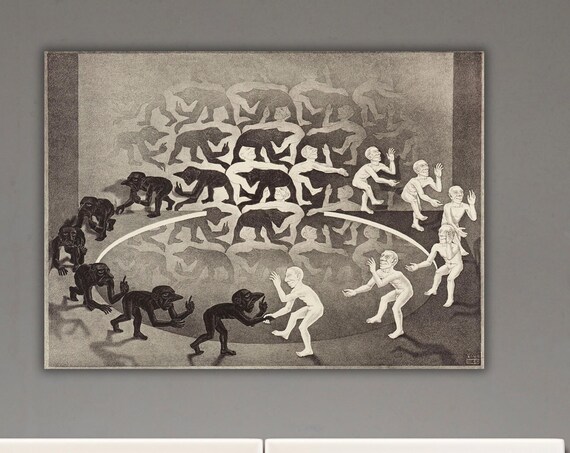 MC Escher Magic Mirror Devils Angels Metamorphosis Lithograph Poster
