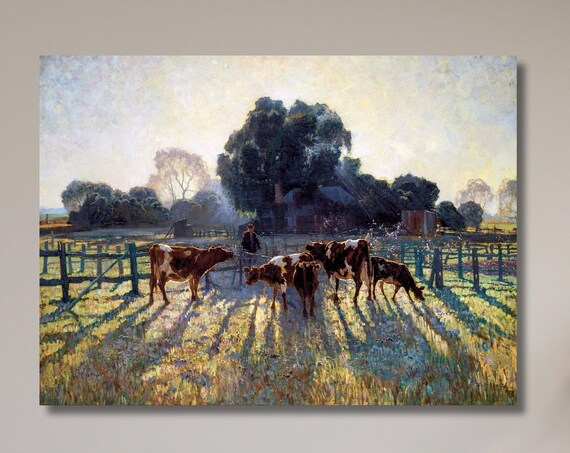 Sunrise Morning Light Dairy Cows Pasture Landscape Art Poster