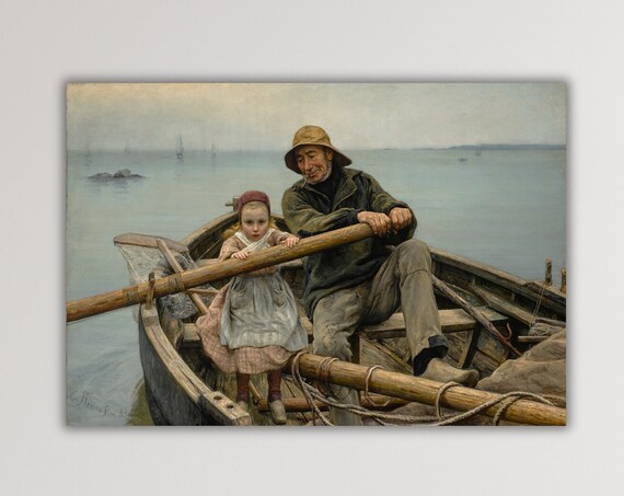 Renouf The Helping Hand 1881 Fisherman Girl Rowboat Classic Art Poster
