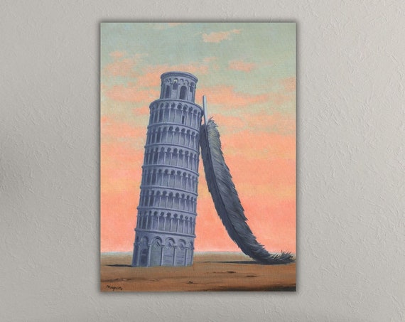 Famous Print Pisa Tower Rene Surrealist Print Modern Wall Art Famous Poster Signed Famous Famous Art Print Exhibition Poster