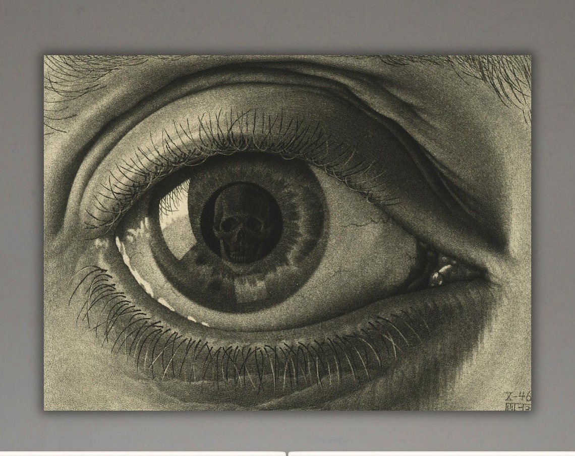 M C Escher Eye with Skull Reflection Optical Illusion Art Poster