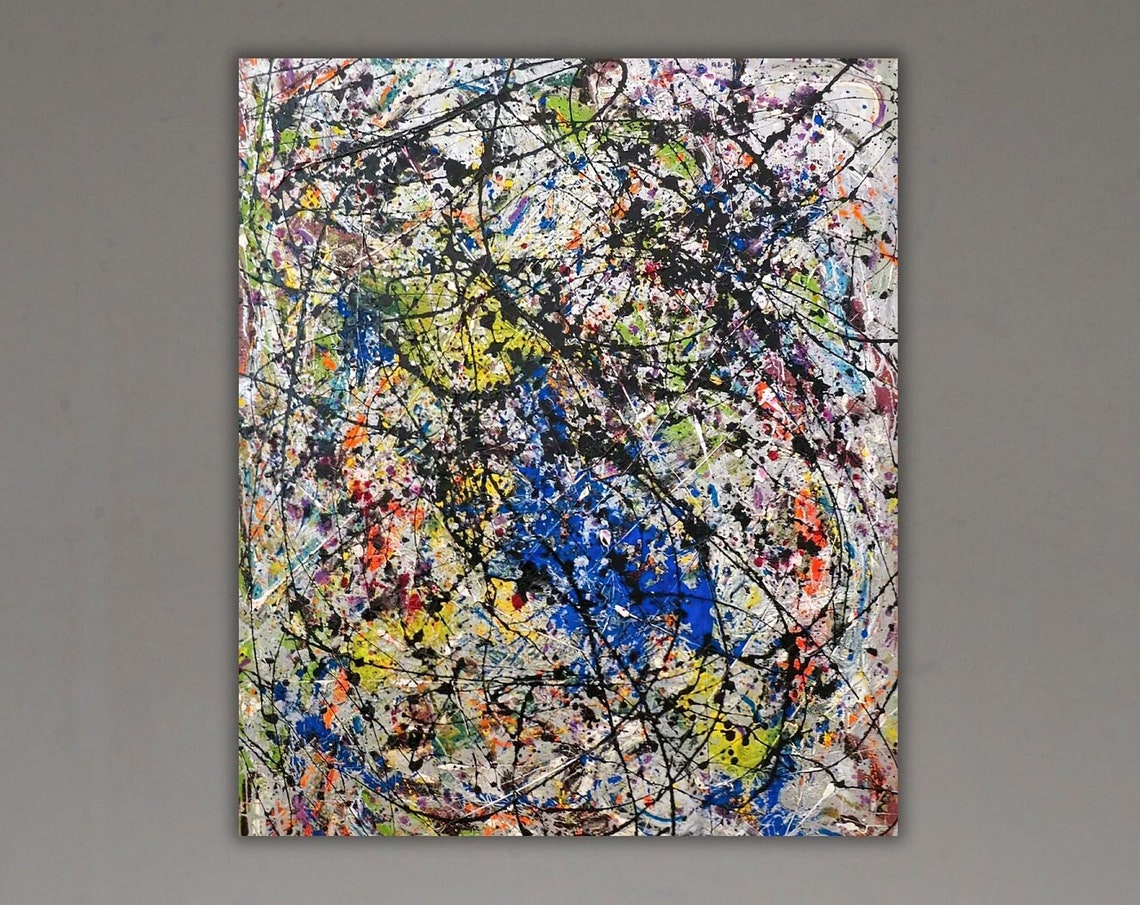 Multicolor Drip Paint Splatter Modern Abstract Action Art Poster