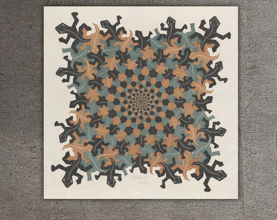 M C Escher Development III Lizard Tessellation Spiral Geometric Poster