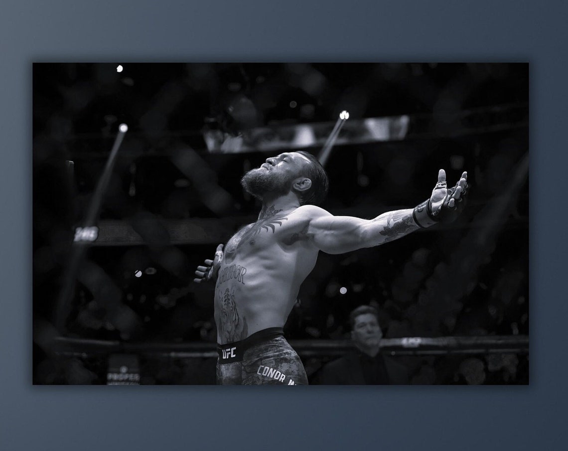 Conor McGregor UFC Octagon Victory Black and White Photo Poster