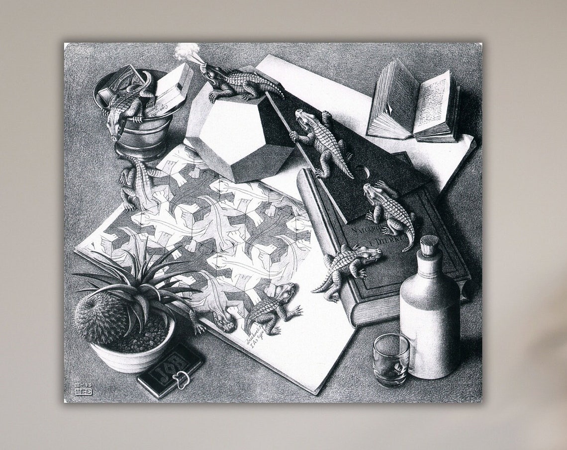 Escher Reptiles Lithograph Lizards Coming to Life Art Poster