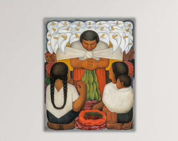 Mexican Flower Vendor With White Calla Lilies Folk Art Poster