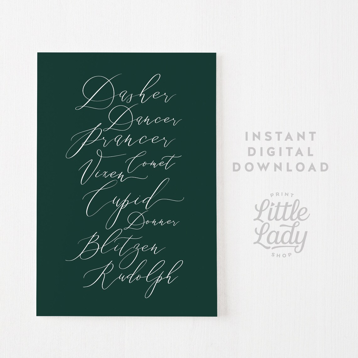 Green Reindeer Vintage Christmas Calligraphy Art Print - Image 4
