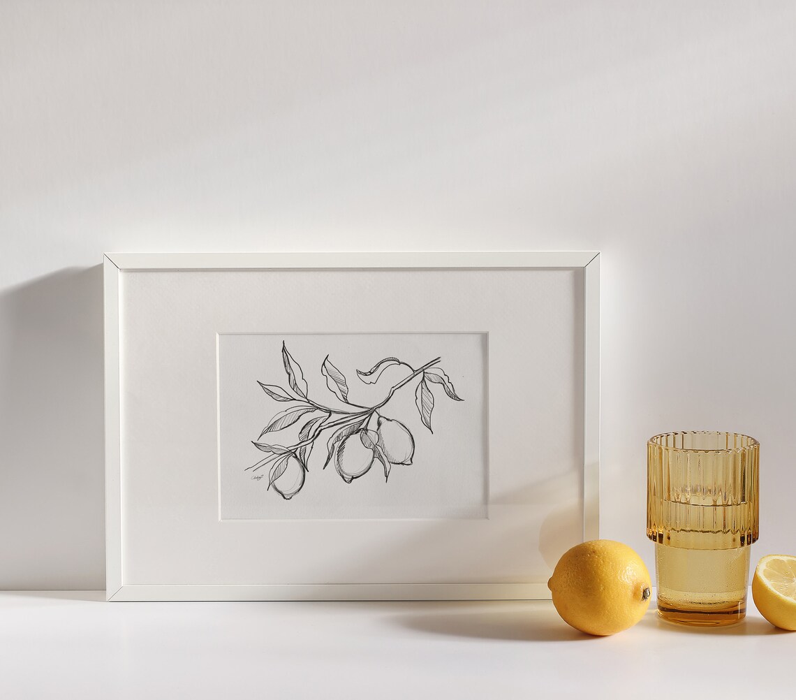 Lemon Pencil Sketch Art Print, Kitchen Decor - Image 2