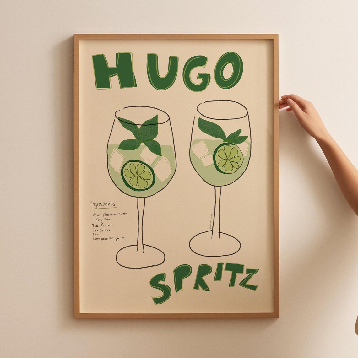 Hugo Spritz Retro Cocktail Art Print, Bar Cart Decor