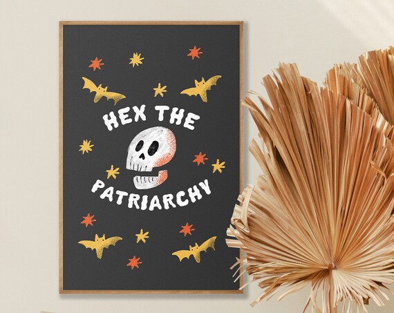 Hex the Patriarchy Skull Feminist Spooky Halloween Wall Poster