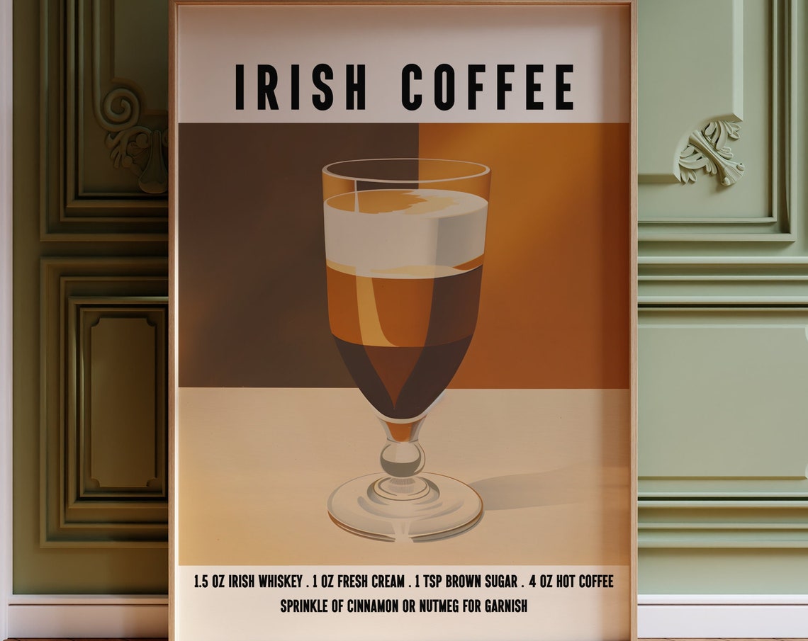 Irish Coffee Recipe With Cream Layer On Warm Caramel Background Poster - Image 3