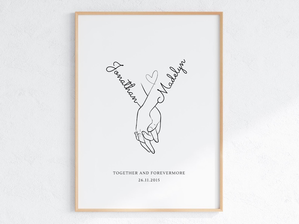 Personalized Custom Names Holding Hands Line Art Print
