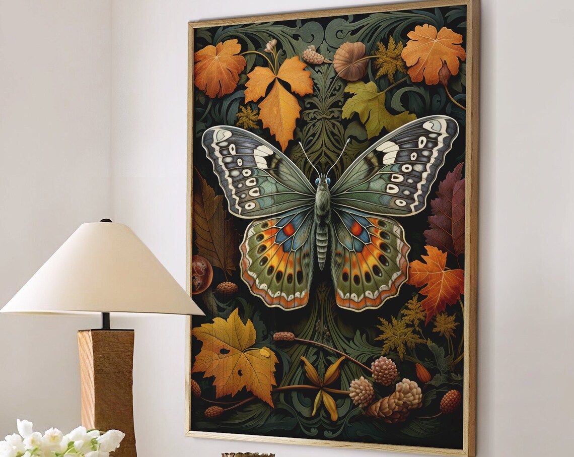 Colorful Butterfly With Orange Eyespots On Autumn Foliage Poster