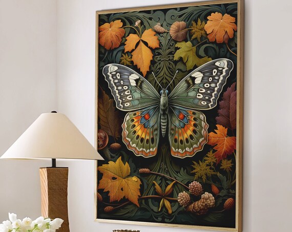 Colorful Butterfly With Orange Eyespots On Autumn Foliage Poster