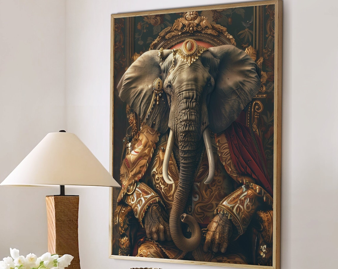 Elephant Royal Renaissance Portrait in Gold Regalia Wall Art