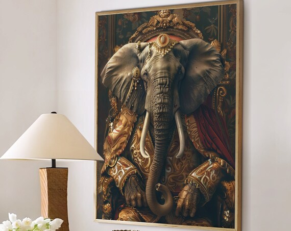 Elephant Royal Renaissance Portrait in Gold Regalia Wall Art
