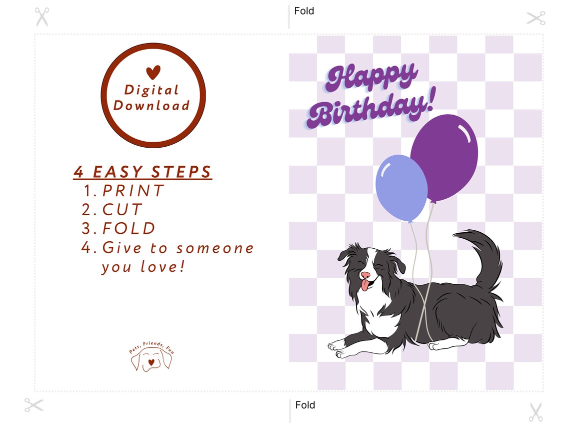 Border Collie Birthday Card, Dog Birthday Greeting - Image 2