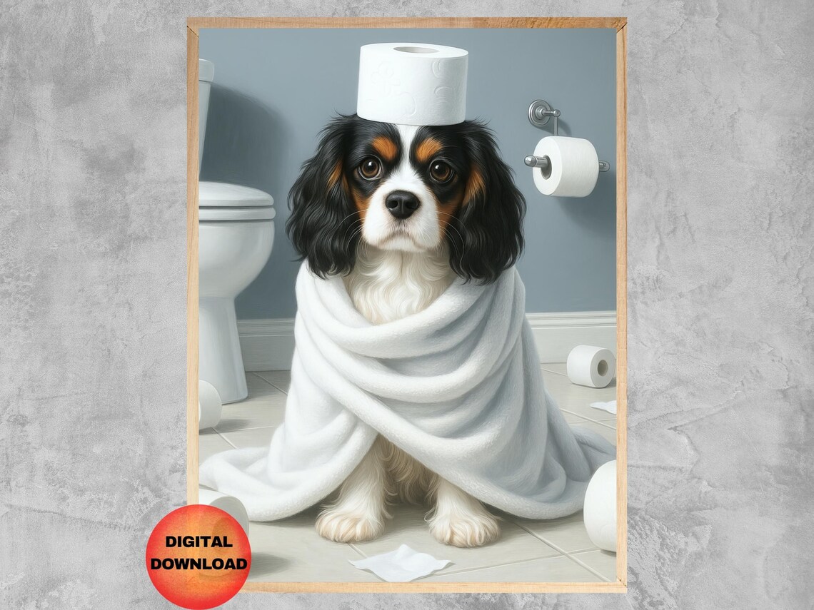 Cavalier King Charles Spaniel Funny Bathroom Art Print