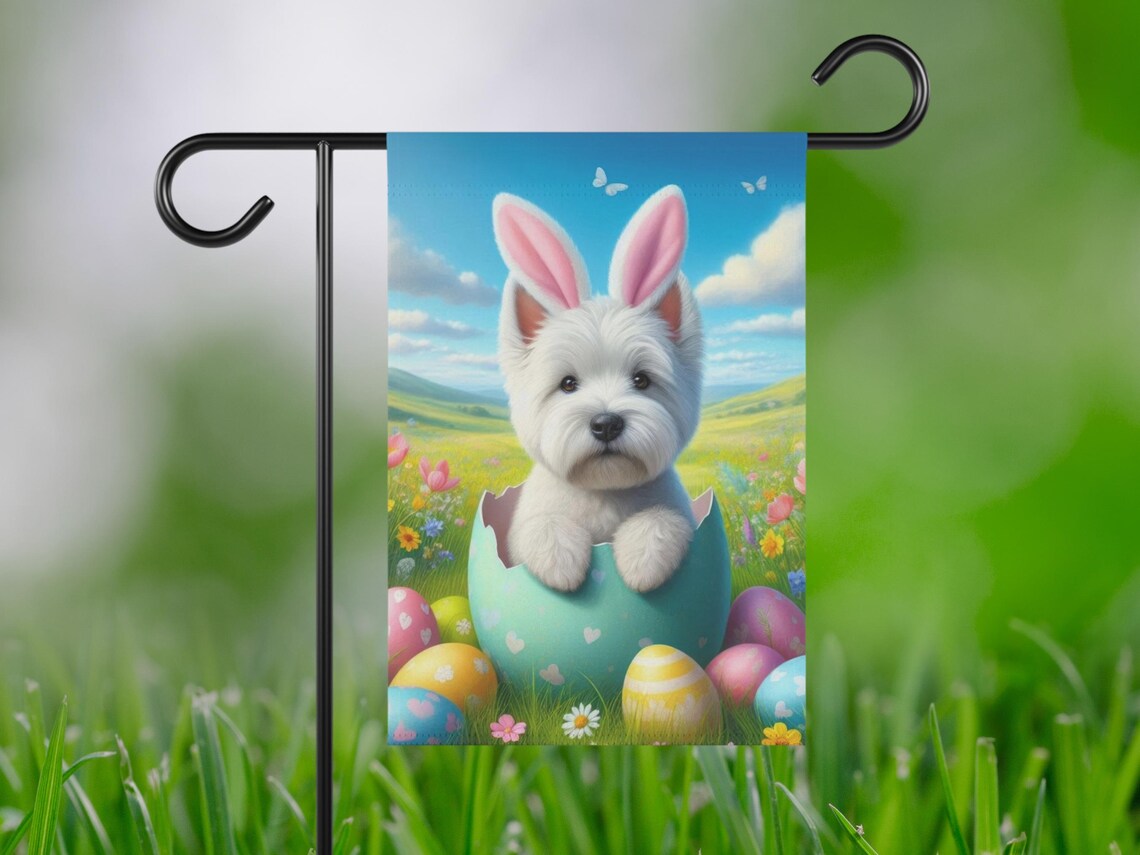 Westie Easter Garden Flag, Hello Spring Poster Print