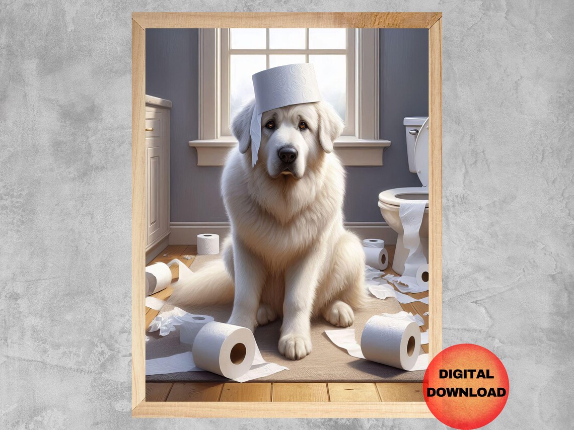 Great Pyrenees Bathroom Humor Dog Poster