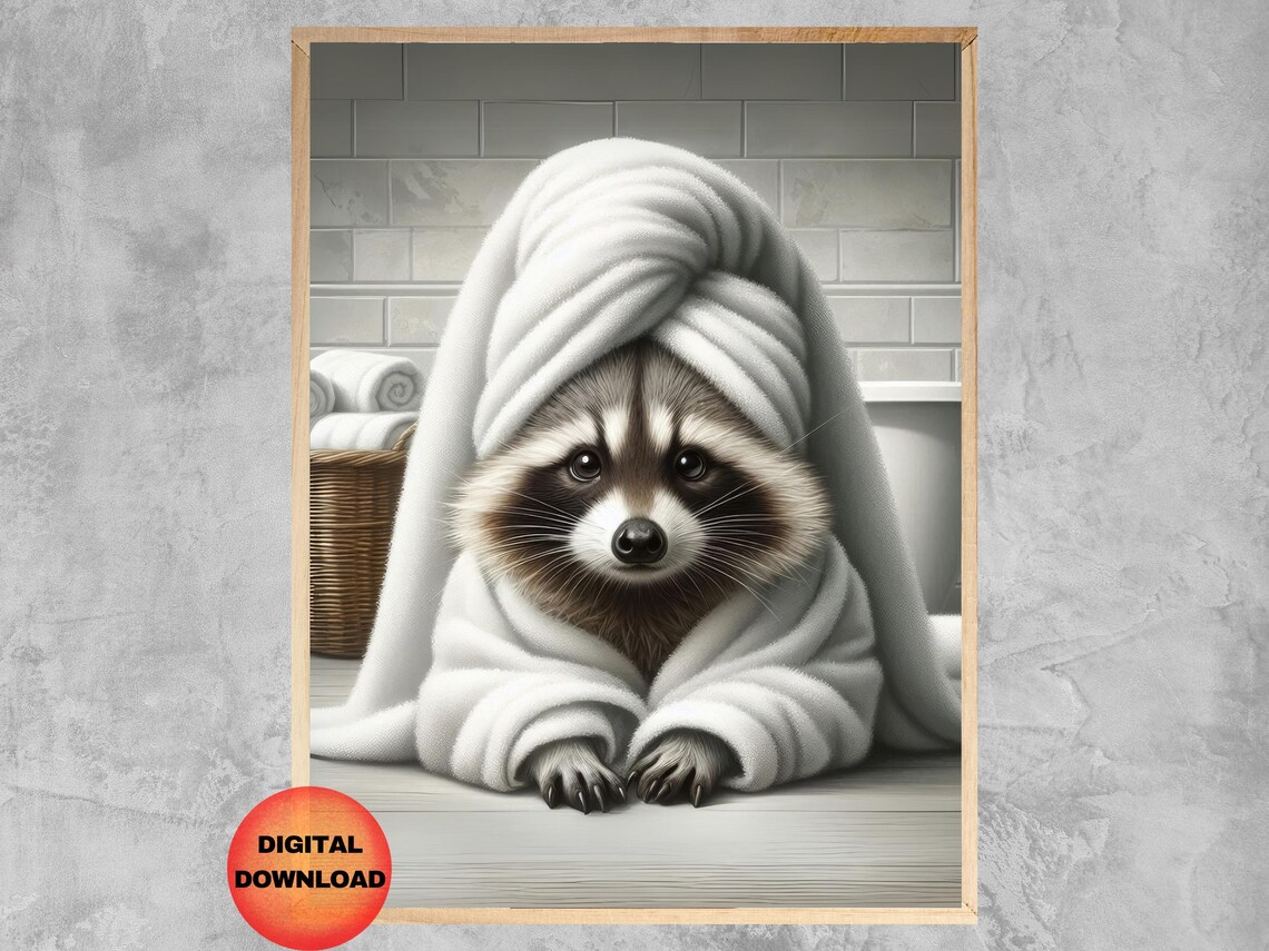 Funny Raccoon Bathroom Wall Art, Poster Print