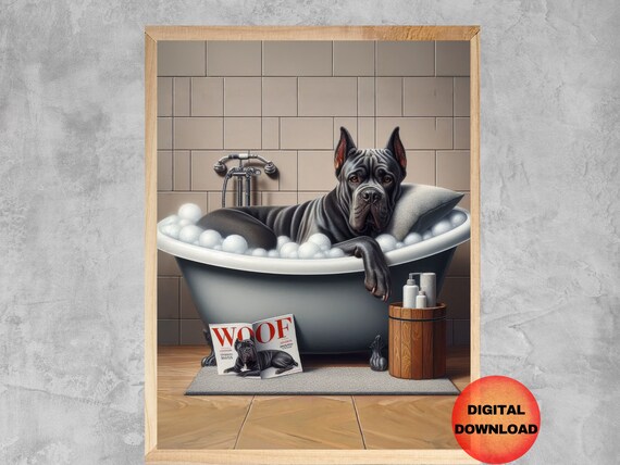 Cane Corso Bathtub Wall Art Funny Bathroom Poster Dog In Tub Picture Owner Gift Humor