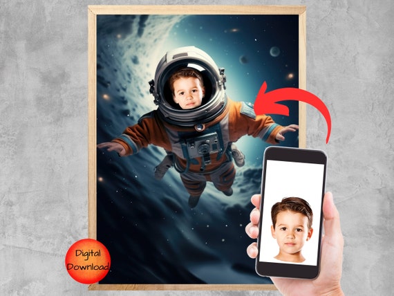 Personalized Astronaut Portrait Custom Face Kid Space Gift Poster