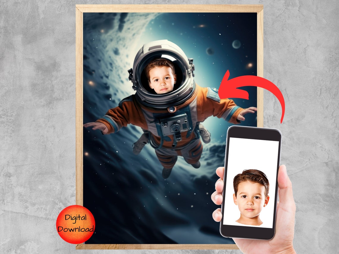 Personalized Astronaut Portrait Custom Face Kid Space Gift Poster