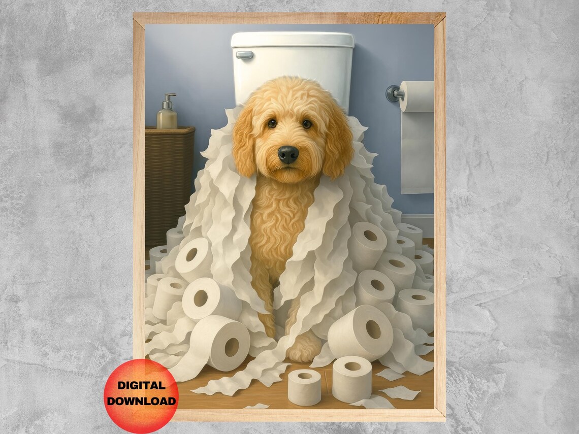 Goldendoodle Bathroom Wall Art, Funny Animal Art Print