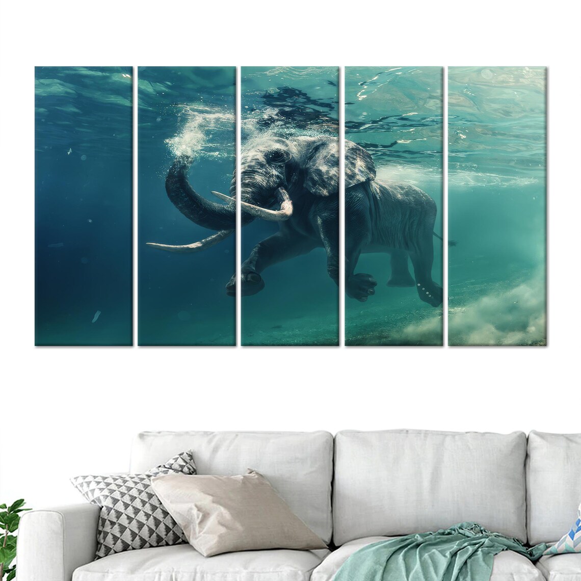 Swimming Elephant Underwater Ocean Scene Photography Art Poster - Image 2