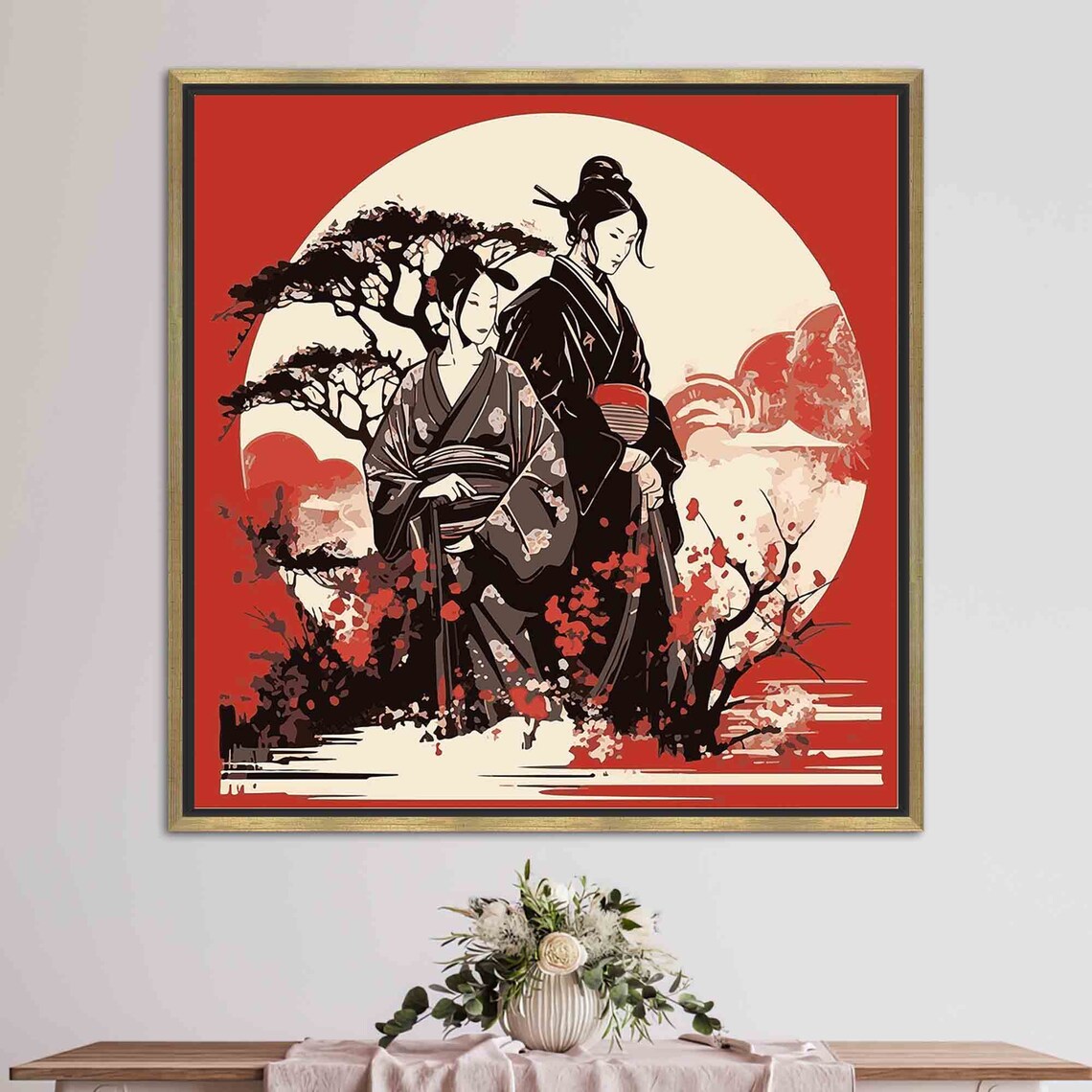 Geisha and Samurai Japanese Woman Modern Artwork - Image 2