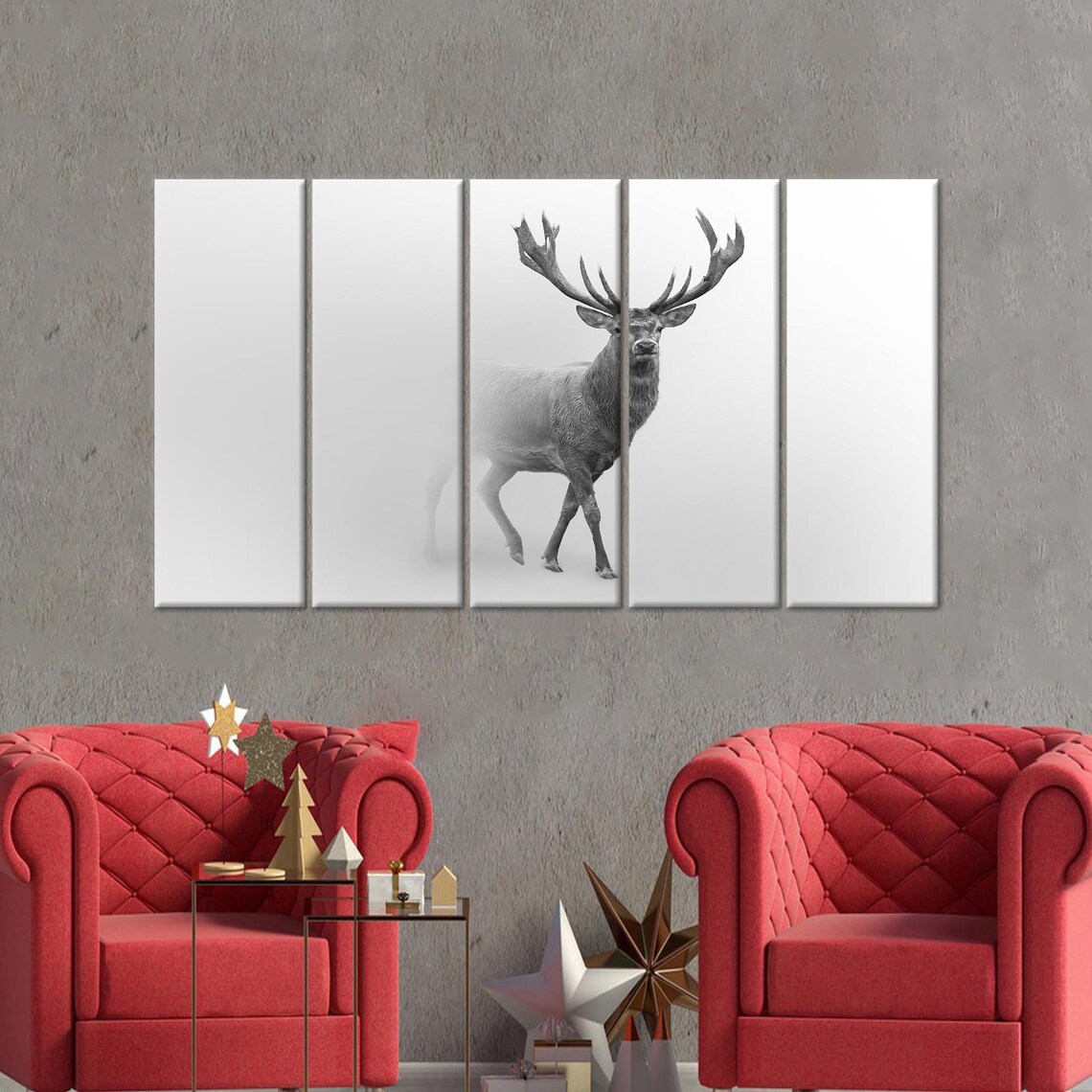 Stag with Grand Antlers Stepping Out of Thick White Fog Poster - Image 2