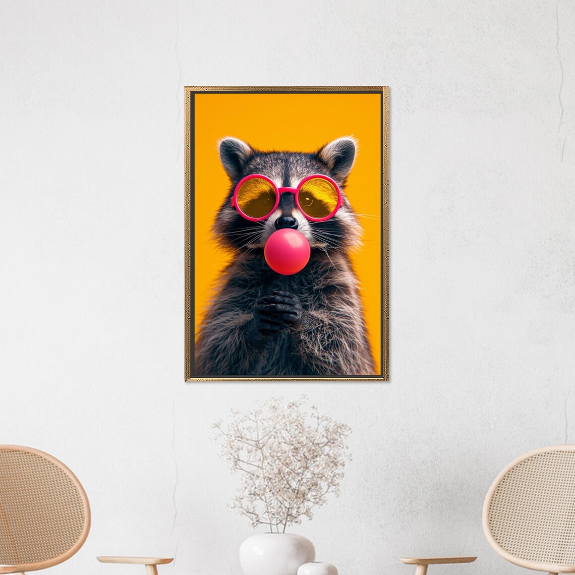 Cool Raccoon Blowing Pink Bubblegum Pop Art Portrait Style Poster - Image 2