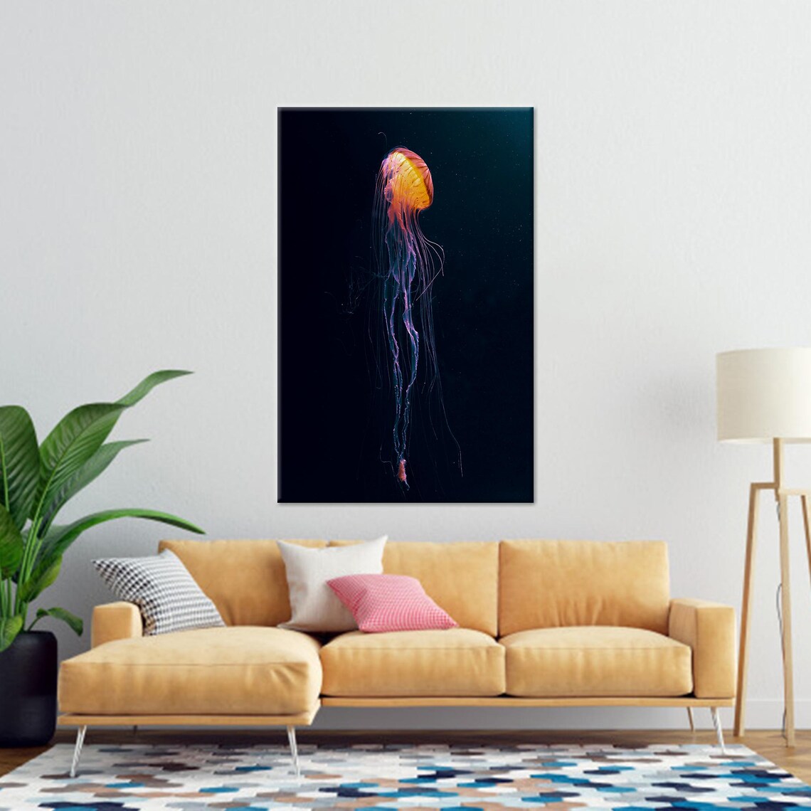 Jellyfish Modern Printed Glass Art, Ocean Decor