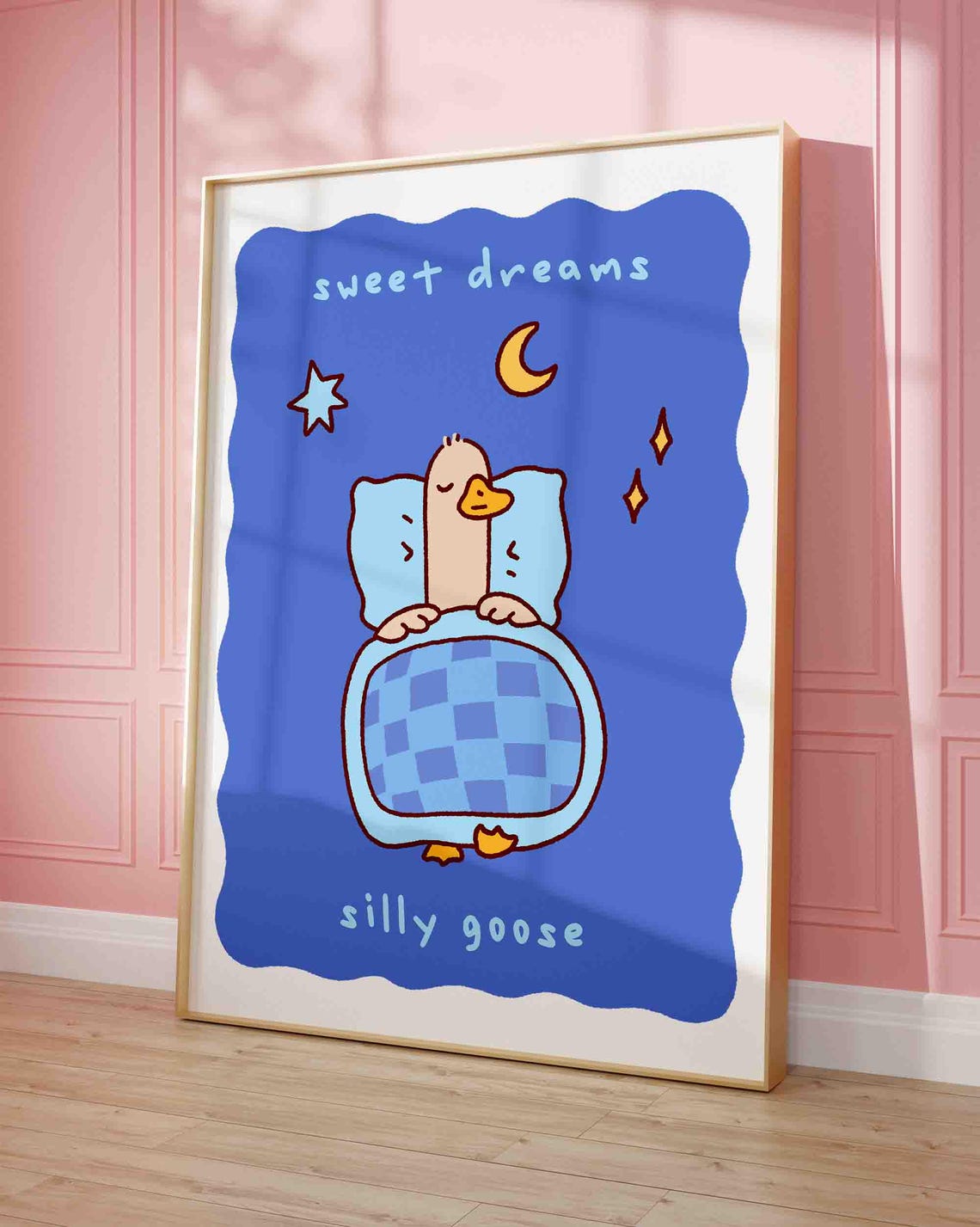 Sweet Dreams Silly Goose Sleeping Duckling Kawaii Night Sky Poster