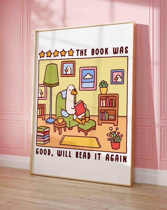 Silly Goose Reads A Book Funny Cute Childrens Room Art Trendy Print Kawai Farm Animal Poster Unframed Shipped Wall