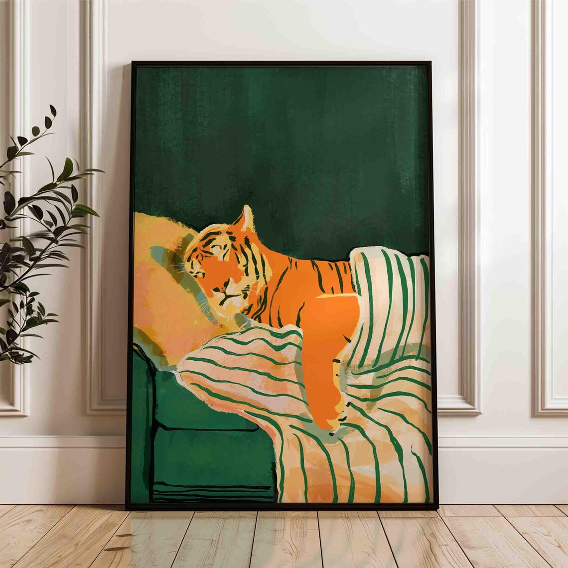 Emerald Green Tiger Art Print, Modern Animal Decor