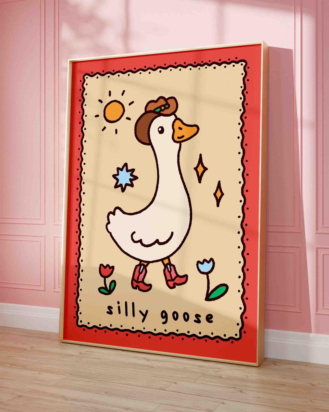 Silly Goose Wearing Cowboy Boots Retro Western Animal Poster