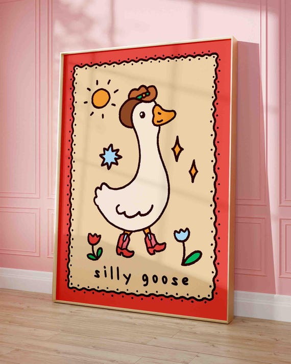 Silly Goose Cowboy Poster Funny Cute Childrens Room Art Trendy Print Farm Animal Unframed Shipped Wall