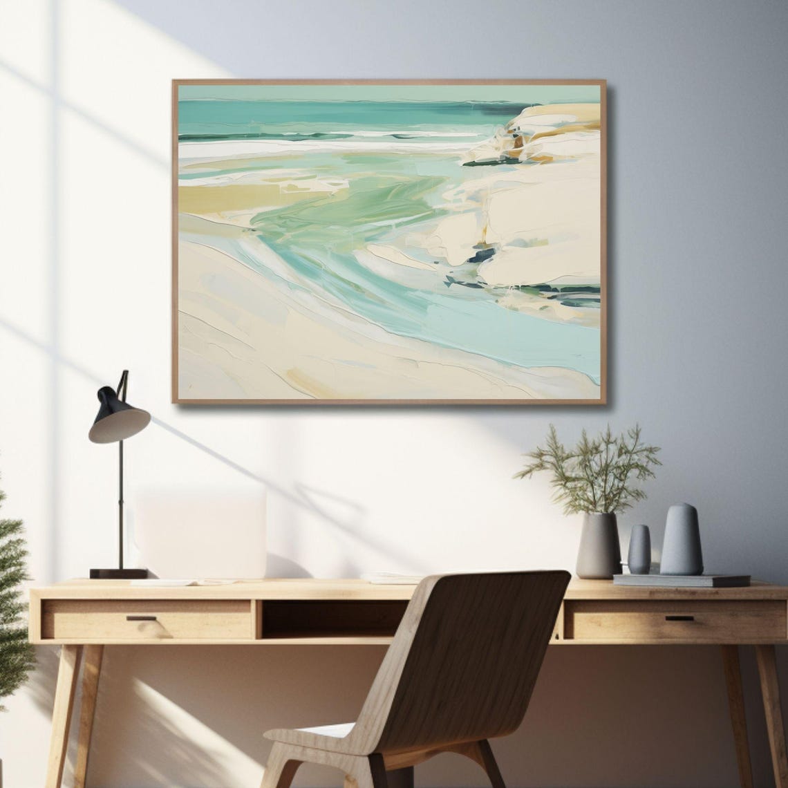 Ocean Painting Abstract Beach Turquoise Waves White Sand Wall Art - Image 2